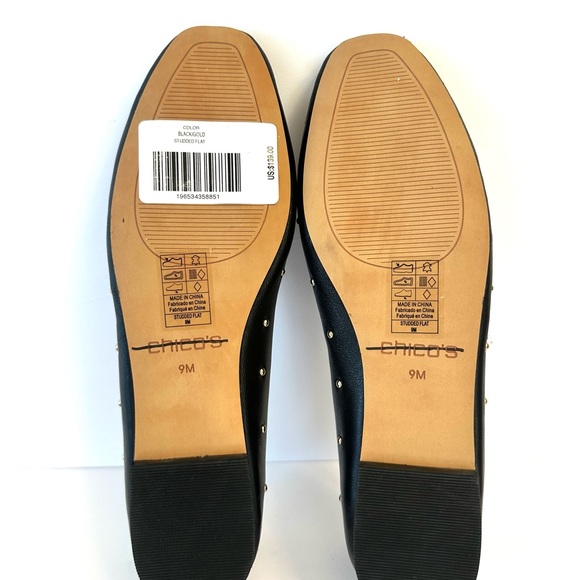 Chico’s NEW black leather, gold studded ballerina flats, size 9 - Picture 7 of 8